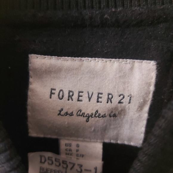 Forever 21 Faux Leather Black/White Moto Varsity Bomber Jacket S Thriller Biker - Picture 14 of 14